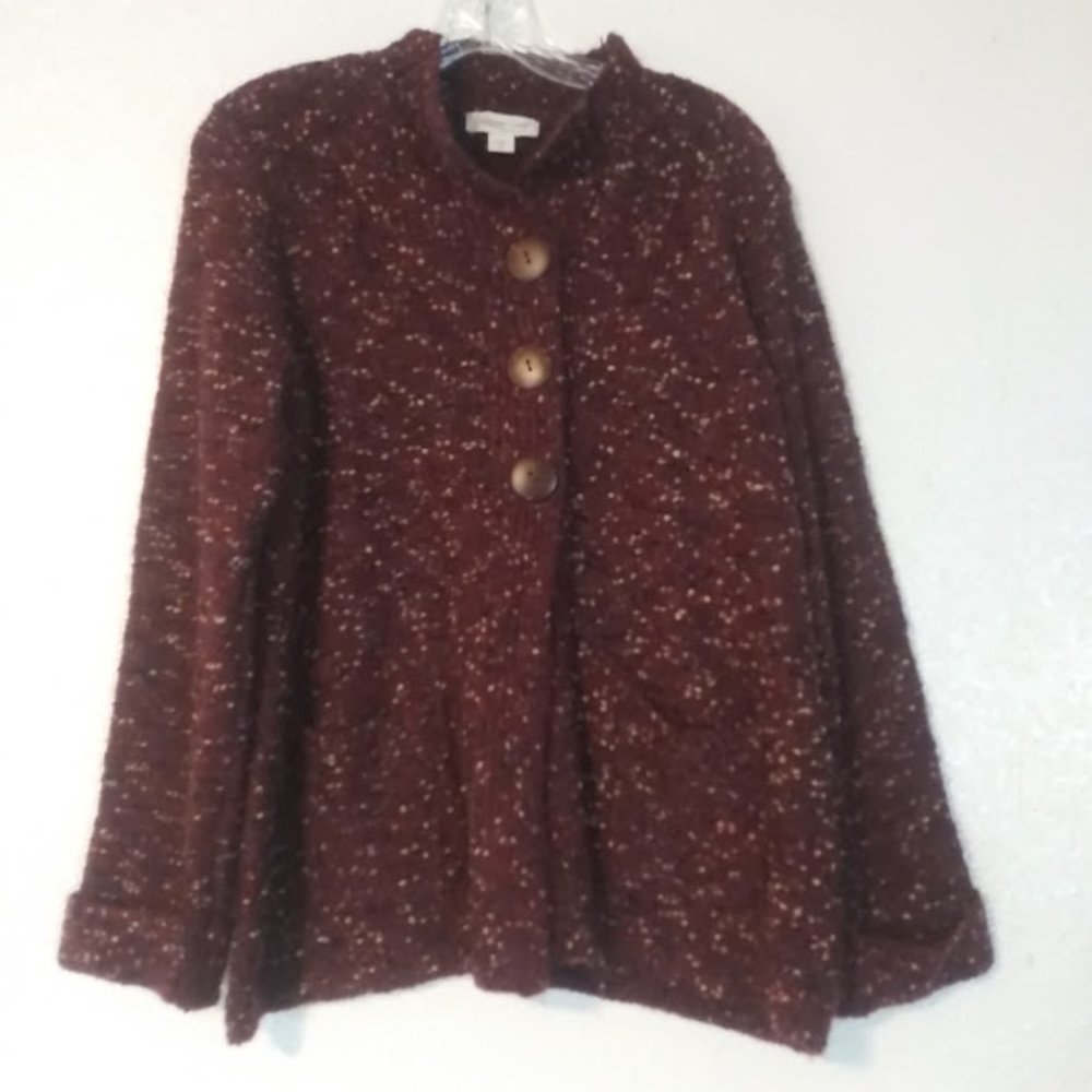Coldwater Creek women's size M burgundy confetti boucle cardigan sweater